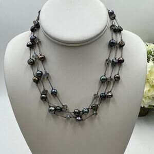 Sterling Silver Triple Strand
Gray Baroque Pearl and‎ Labradorite
Necklace 16”